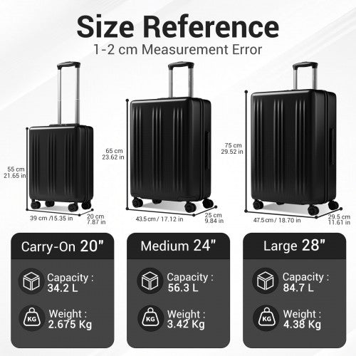 KSK2583 - Kono Premium ABS+PC 28 Inch Hard Shell Large Travel Suitcase for Long Haul Travel with TSA Lock - Black