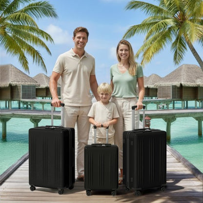 KSK2583 - Kono Premium ABS+PC 3-Piece Hard Shell Luggage Set with TSA Lock & 360° Silent Spinner Wheels - Black