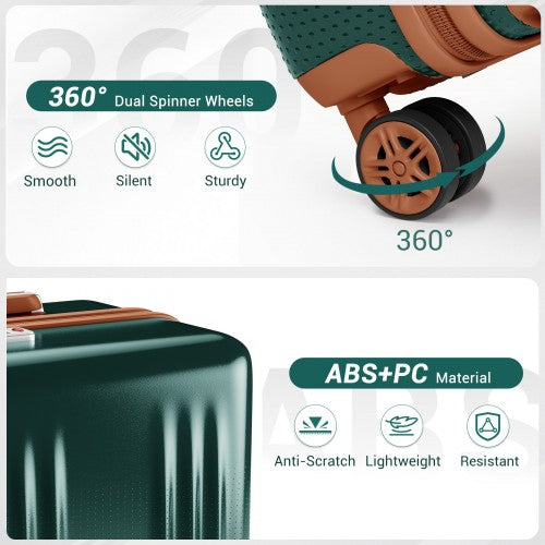 KSK2583 - Kono Premium ABS+PC 24 Inch Hard Shell Medium Check-In Luggage with TSA Lock & 360° Silent Spinner Wheels - Green and Brown