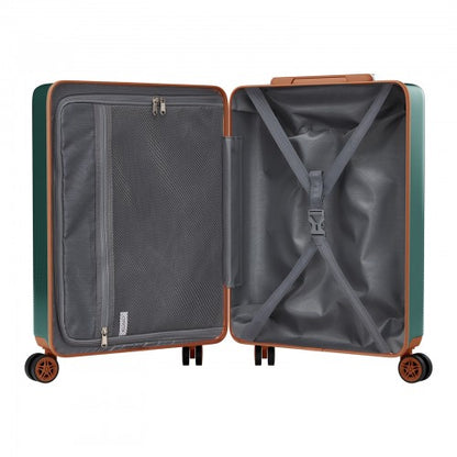 KSK2583 - Kono Premium ABS+PC 20 Inch Hard Shell Cabin Suitcase with TSA Lock and Smooth 360° Silent Spinner Wheels - Green and Brown