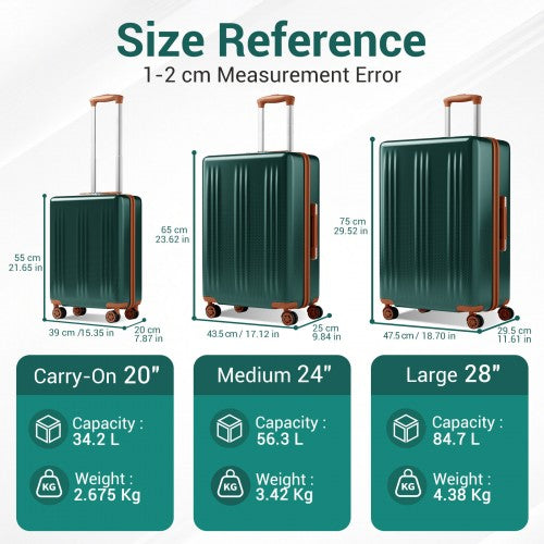 KSK2583 - Kono Premium ABS+PC 24 Inch Hard Shell Medium Check-In Luggage with TSA Lock & 360° Silent Spinner Wheels - Green and Brown