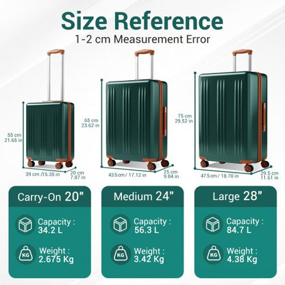 KSK2583 - Kono Premium ABS+PC 3-Piece Hard Shell Luggage Set with TSA Lock & 360° Silent Spinner Wheels - Green and Brown