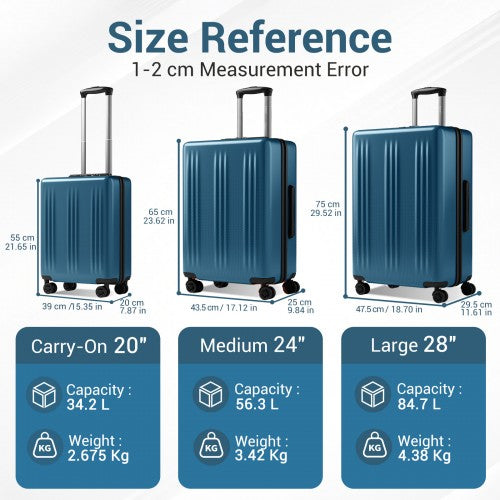 KSK2583 - Kono Premium ABS+PC 24 Inch Hard Shell Medium Check-In Luggage with TSA Lock & 360° Silent Spinner Wheels - Navy
