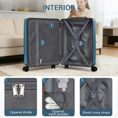KSK2583 - Kono Premium ABS+PC 20 Inch Hard Shell Cabin Suitcase with TSA Lock and Smooth 360° Silent Spinner Wheels - Navy