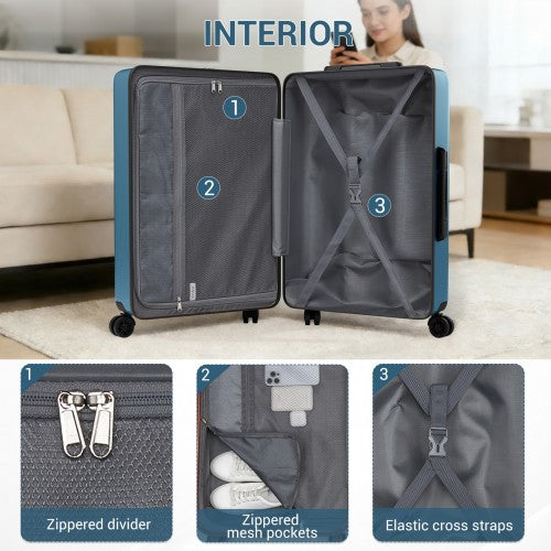 KSK2583 - Kono Premium ABS+PC 24 Inch Hard Shell Medium Check-In Luggage with TSA Lock & 360° Silent Spinner Wheels - Navy