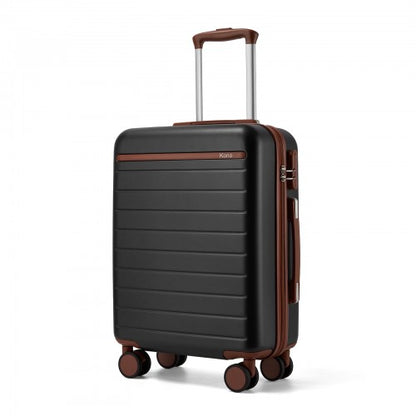 KSK2584 - Kono Scratch-Resistant 20-Inch Hard Shell Cabin Suitcase with Horizontal Stripe Design, Brown Accents & Spinner Wheels - Black and Brown