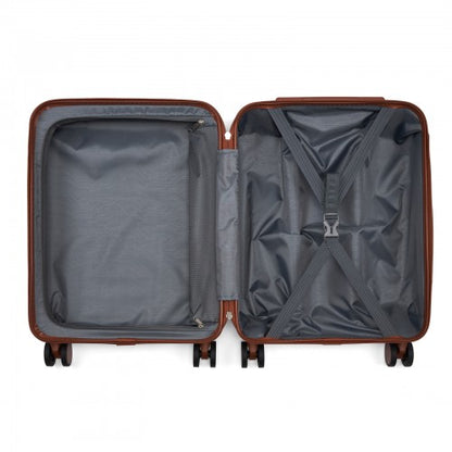 KSK2584 - Kono Scratch-Resistant 20-Inch Hard Shell Cabin Suitcase with Horizontal Stripe Design, Brown Accents & Spinner Wheels - Black and Brown