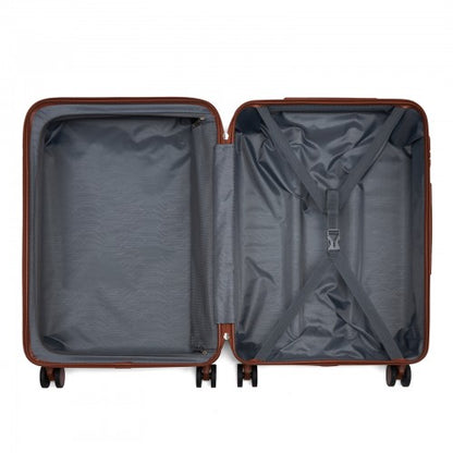 KSK2584 - Kono Scratch-Resistant 24-Inch Hard Shell Medium Check-In Suitcase with Horizontal Stripe Design, Brown Accents & Spinner Wheels - Black and Brown