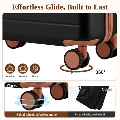 KSK2584 - Kono Scratch-Resistant 24-Inch Hard Shell Medium Check-In Suitcase with Horizontal Stripe Design, Brown Accents & Spinner Wheels - Black and Brown