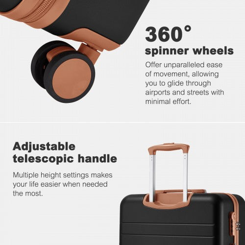 KSK2584 - Kono Scratch-Resistant 28-Inch Large Hard Shell Suitcase with Horizontal Stripe Design, Brown Accents & Spinner Wheels - Black and Brown