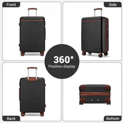 KSK2584 - Kono Scratch-Resistant 28-Inch Large Hard Shell Suitcase with Horizontal Stripe Design, Brown Accents & Spinner Wheels - Black and Brown