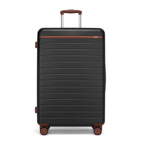 KSK2584 - Kono Scratch-Resistant 28-Inch Large Hard Shell Suitcase with Horizontal Stripe Design, Brown Accents & Spinner Wheels - Black and Brown