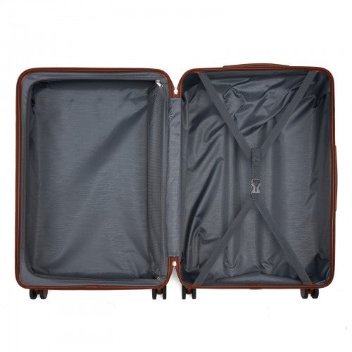 KSK2584 - Kono Scratch-Resistant 28-Inch Large Hard Shell Suitcase with Horizontal Stripe Design, Brown Accents & Spinner Wheels - Black and Brown