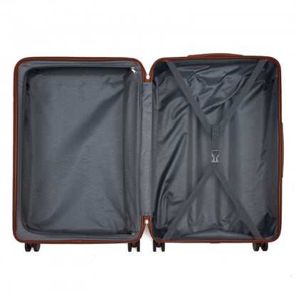 KSK2584 - Kono Scratch-Resistant 28-Inch Large Hard Shell Suitcase with Horizontal Stripe Design, Brown Accents & Spinner Wheels - Black and Brown