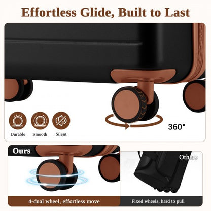 KSK2584 - Kono Scratch-Resistant 28-Inch Large Hard Shell Suitcase with Horizontal Stripe Design, Brown Accents & Spinner Wheels - Black and Brown