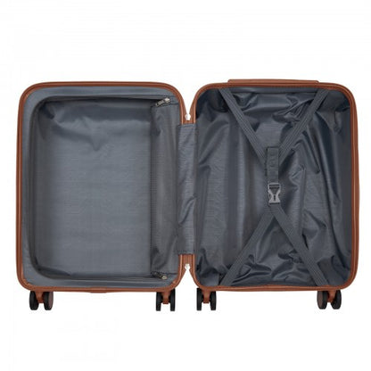 KSK2584 - Kono Scratch-Resistant 20-Inch Hard Shell Cabin Suitcase with Horizontal Stripe Design, Brown Accents & Spinner Wheels - Cream and Brown
