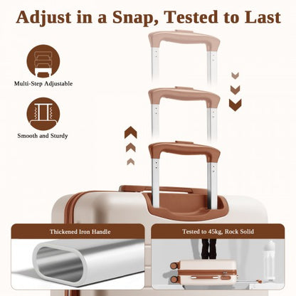 KSK2584 - Kono Scratch-Resistant 20-Inch Hard Shell Cabin Suitcase with Horizontal Stripe Design, Brown Accents & Spinner Wheels - Cream and Brown