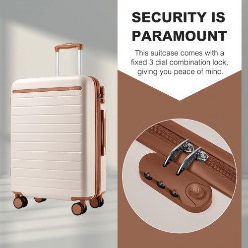 KSK2584 - Kono Scratch-Resistant 24-Inch Hard Shell Medium Check-In Suitcase with Horizontal Stripe Design, Brown Accents & Spinner Wheels - Cream and Brown