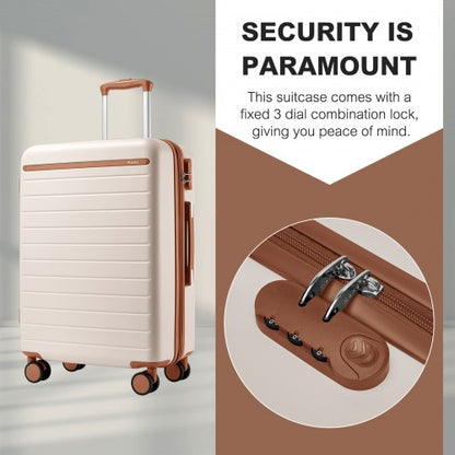 KSK2584 - Kono Scratch-Resistant 24-Inch Hard Shell Medium Check-In Suitcase with Horizontal Stripe Design, Brown Accents & Spinner Wheels - Cream and Brown