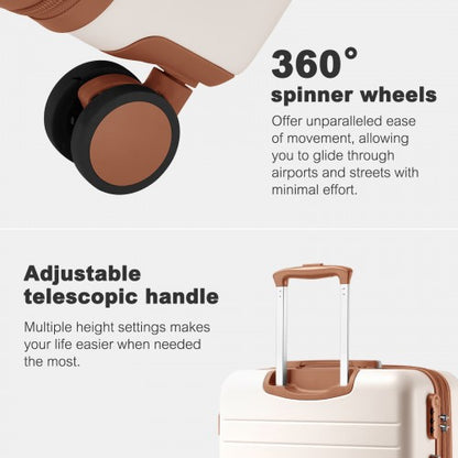 KSK2584 - Kono Scratch-Resistant 24-Inch Hard Shell Medium Check-In Suitcase with Horizontal Stripe Design, Brown Accents & Spinner Wheels - Cream and Brown
