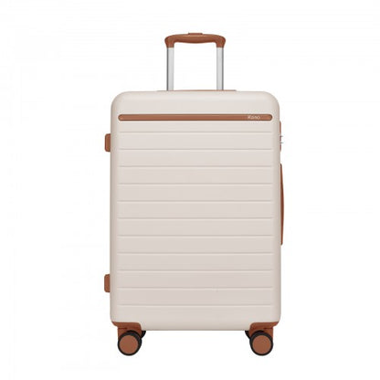 KSK2584 - Kono Scratch-Resistant 24-Inch Hard Shell Medium Check-In Suitcase with Horizontal Stripe Design, Brown Accents & Spinner Wheels - Cream and Brown