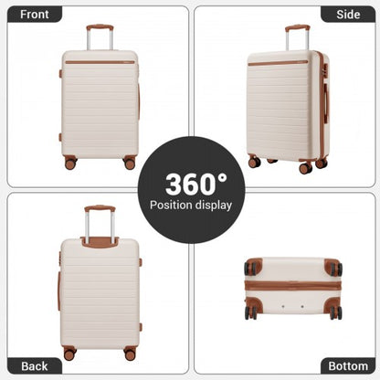 KSK2584 - Kono Scratch-Resistant 3-Piece Hard Shell Luggage Set with Horizontal Stripe Design, Brown Accents & Spinner Wheels - Cream and Brown