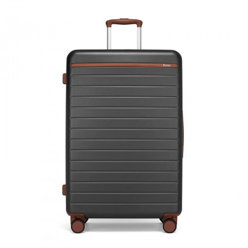 KSK2584 - Kono Scratch-Resistant 28-Inch Large Hard Shell Suitcase with Horizontal Stripe Design, Brown Accents & Spinner Wheels - Grey and Brown