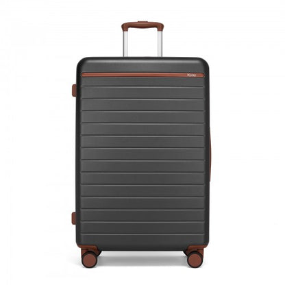 KSK2584 - Kono Scratch-Resistant 28-Inch Large Hard Shell Suitcase with Horizontal Stripe Design, Brown Accents & Spinner Wheels - Grey and Brown