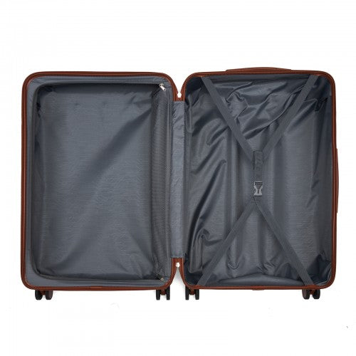 KSK2584 - Kono Scratch-Resistant 28-Inch Large Hard Shell Suitcase with Horizontal Stripe Design, Brown Accents & Spinner Wheels - Grey and Brown