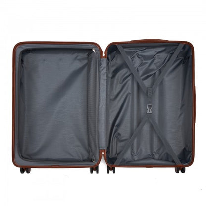 KSK2584 - Kono Scratch-Resistant 28-Inch Large Hard Shell Suitcase with Horizontal Stripe Design, Brown Accents & Spinner Wheels - Grey and Brown