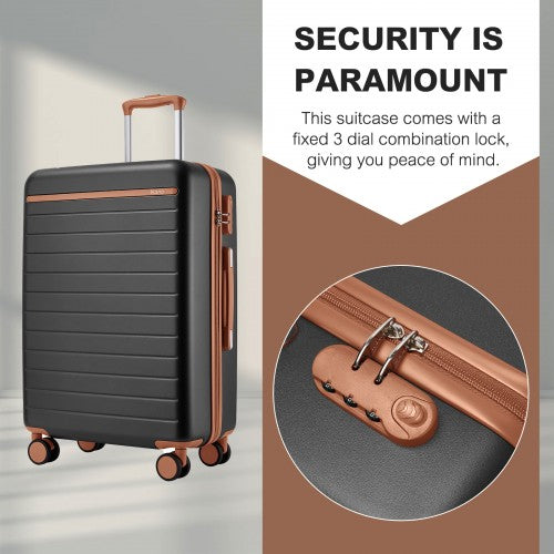 KSK2584 - Kono Scratch-Resistant 28-Inch Large Hard Shell Suitcase with Horizontal Stripe Design, Brown Accents & Spinner Wheels - Grey and Brown