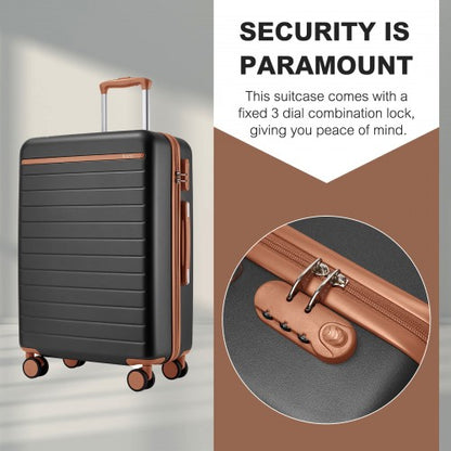 KSK2584 - Kono Scratch-Resistant 3-Piece Hard Shell Luggage Set with Horizontal Stripe Design, Brown Accents & Spinner Wheels - Grey and Brown