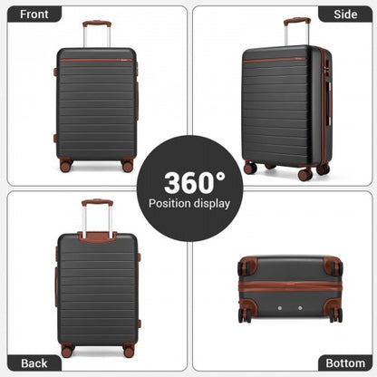 KSK2584 - Kono Scratch-Resistant 3-Piece Hard Shell Luggage Set with Horizontal Stripe Design, Brown Accents & Spinner Wheels - Grey and Brown