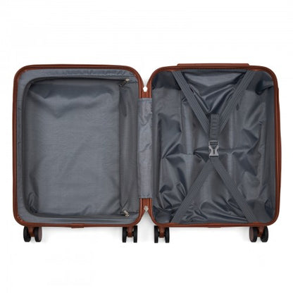 KSK2584 - Kono Scratch-Resistant 20-Inch Hard Shell Cabin Suitcase with Horizontal Stripe Design, Brown Accents & Spinner Wheels - Grey and Brown