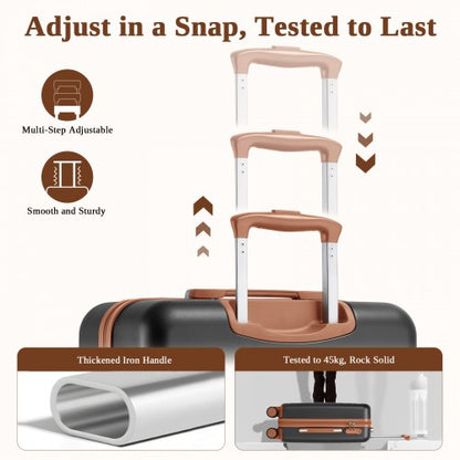 KSK2584 - Kono Scratch-Resistant 20-Inch Hard Shell Cabin Suitcase with Horizontal Stripe Design, Brown Accents & Spinner Wheels - Grey and Brown
