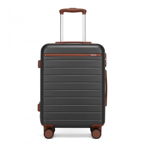 KSK2584 - Kono Scratch-Resistant 20-Inch Hard Shell Cabin Suitcase with Horizontal Stripe Design, Brown Accents & Spinner Wheels - Grey and Brown