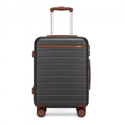 KSK2584 - Kono Scratch-Resistant 20-Inch Hard Shell Cabin Suitcase with Horizontal Stripe Design, Brown Accents & Spinner Wheels - Grey and Brown
