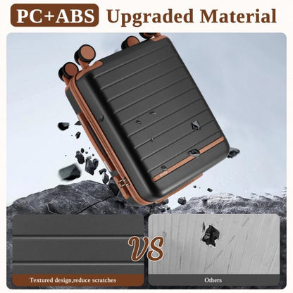 KSK2584 - Kono Scratch-Resistant 20-Inch Hard Shell Cabin Suitcase with Horizontal Stripe Design, Brown Accents & Spinner Wheels - Grey and Brown
