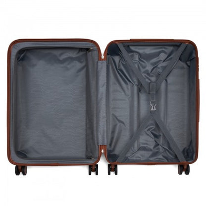 KSK2584 - Kono Scratch-Resistant 24-Inch Hard Shell Medium Check-In Suitcase with Horizontal Stripe Design, Brown Accents & Spinner Wheels - Grey and Brown