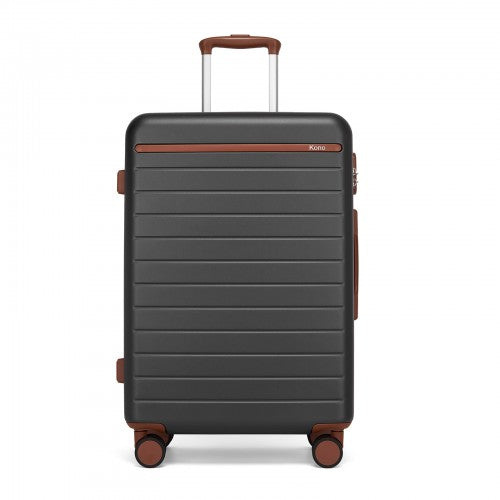 KSK2584 - Kono Scratch-Resistant 24-Inch Hard Shell Medium Check-In Suitcase with Horizontal Stripe Design, Brown Accents & Spinner Wheels - Grey and Brown