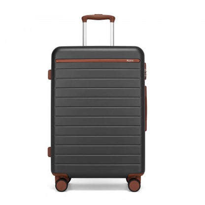 KSK2584 - Kono Scratch-Resistant 24-Inch Hard Shell Medium Check-In Suitcase with Horizontal Stripe Design, Brown Accents & Spinner Wheels - Grey and Brown