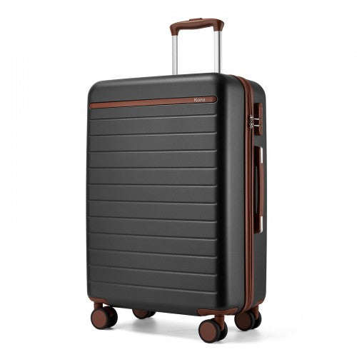 KSK2584 - Kono Scratch-Resistant 24-Inch Hard Shell Medium Check-In Suitcase with Horizontal Stripe Design, Brown Accents & Spinner Wheels - Grey and Brown