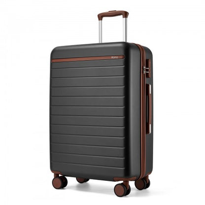 KSK2584 - Kono Scratch-Resistant 24-Inch Hard Shell Medium Check-In Suitcase with Horizontal Stripe Design, Brown Accents & Spinner Wheels - Grey and Brown