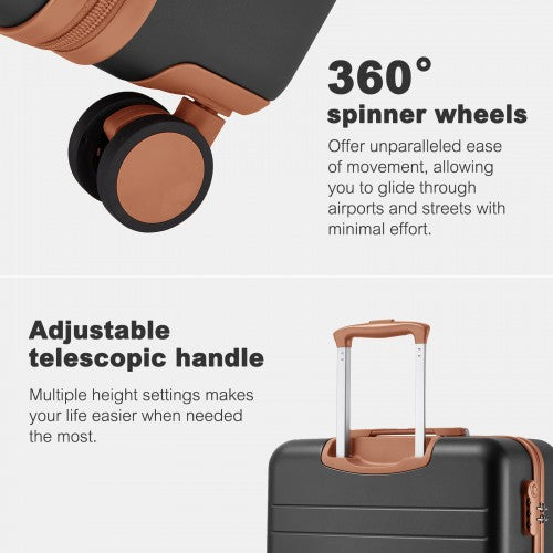 KSK2584 - Kono Scratch-Resistant 24-Inch Hard Shell Medium Check-In Suitcase with Horizontal Stripe Design, Brown Accents & Spinner Wheels - Grey and Brown