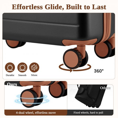 KSK2584 - Kono Scratch-Resistant 24-Inch Hard Shell Medium Check-In Suitcase with Horizontal Stripe Design, Brown Accents & Spinner Wheels - Grey and Brown