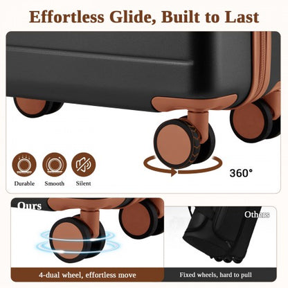 KSK2584 - Kono Scratch-Resistant 24-Inch Hard Shell Medium Check-In Suitcase with Horizontal Stripe Design, Brown Accents & Spinner Wheels - Grey and Brown