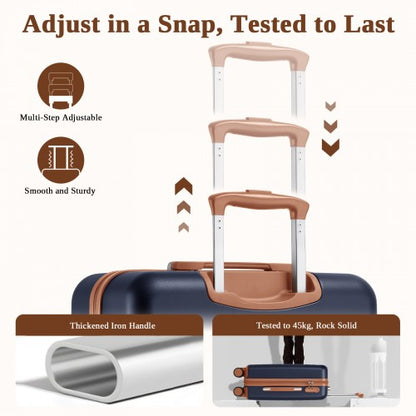 KSK2584 - Kono Scratch-Resistant 3-Piece Hard Shell Luggage Set with Horizontal Stripe Design, Brown Accents & Spinner Wheels - Navy and Brown