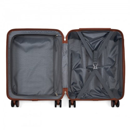 KSK2584 - Kono Scratch-Resistant 20-Inch Hard Shell Cabin Suitcase with Horizontal Stripe Design, Brown Accents & Spinner Wheels - Navy and Brown