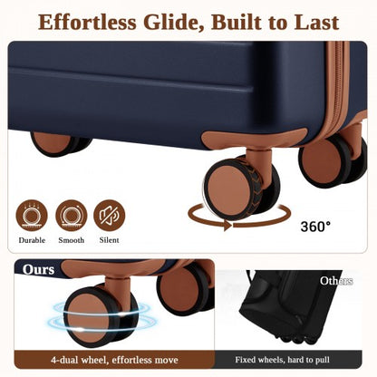 KSK2584 - Kono Scratch-Resistant 24-Inch Hard Shell Medium Check-In Suitcase with Horizontal Stripe Design, Brown Accents & Spinner Wheels - Navy and Brown