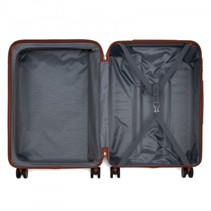 KSK2584 - Kono Scratch-Resistant 24-Inch Hard Shell Medium Check-In Suitcase with Horizontal Stripe Design, Brown Accents & Spinner Wheels - Navy and Brown